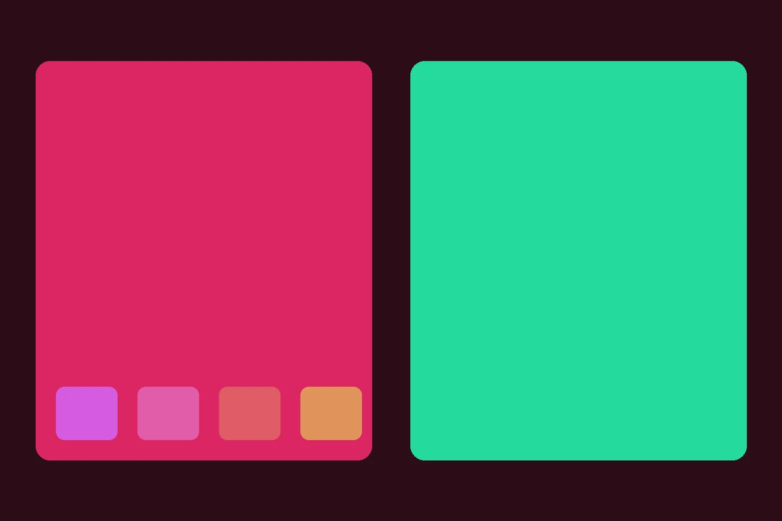 A pink field and a green field facing each other across a narrow gap