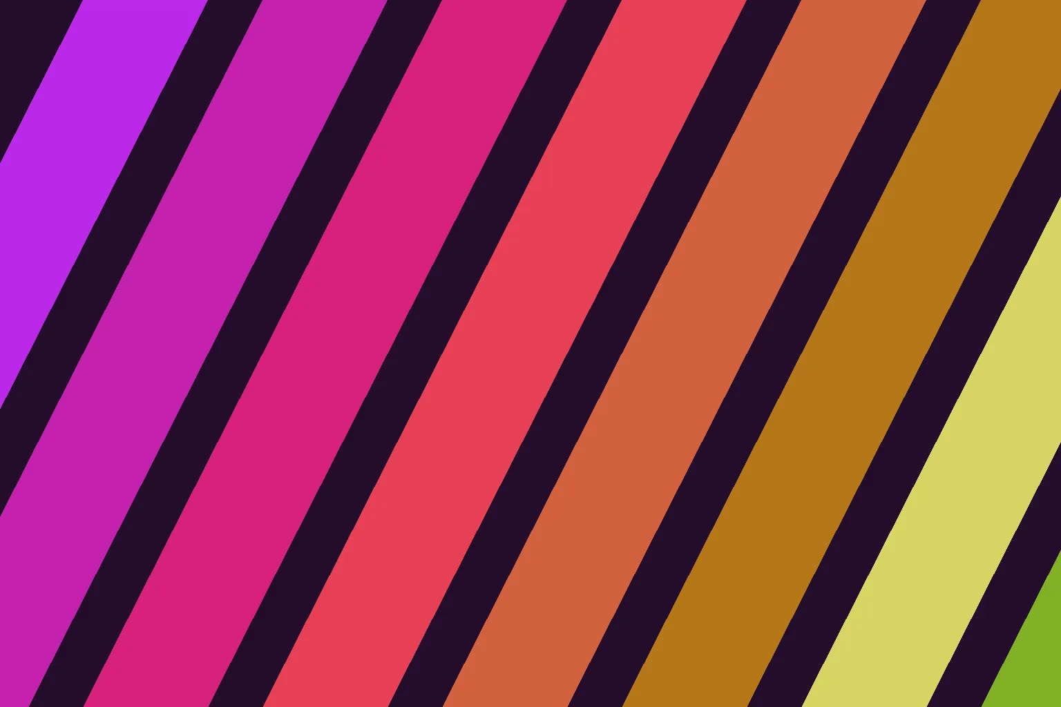 Broad diagonal ribbons in magenta, red and gold crossing a dark blue frame