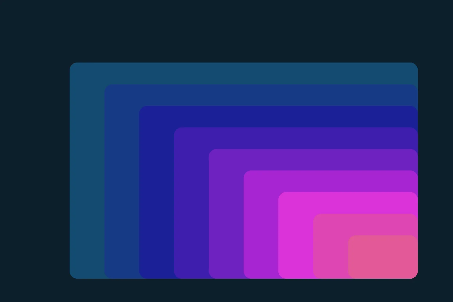Nested rounded rectangles stepping from blue to magenta, anchored to the lower right